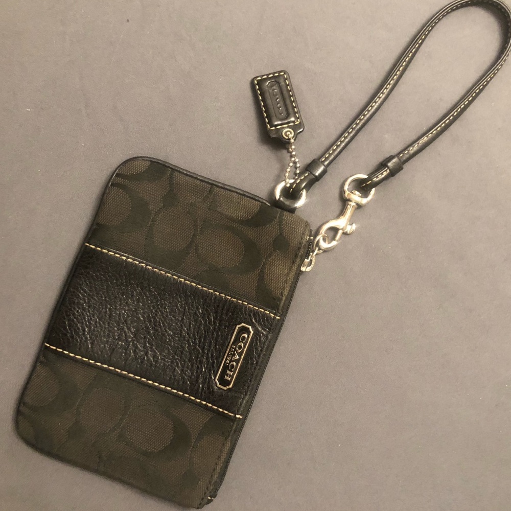 Coach Dark Grey with Black Wristlet Clutch Purse